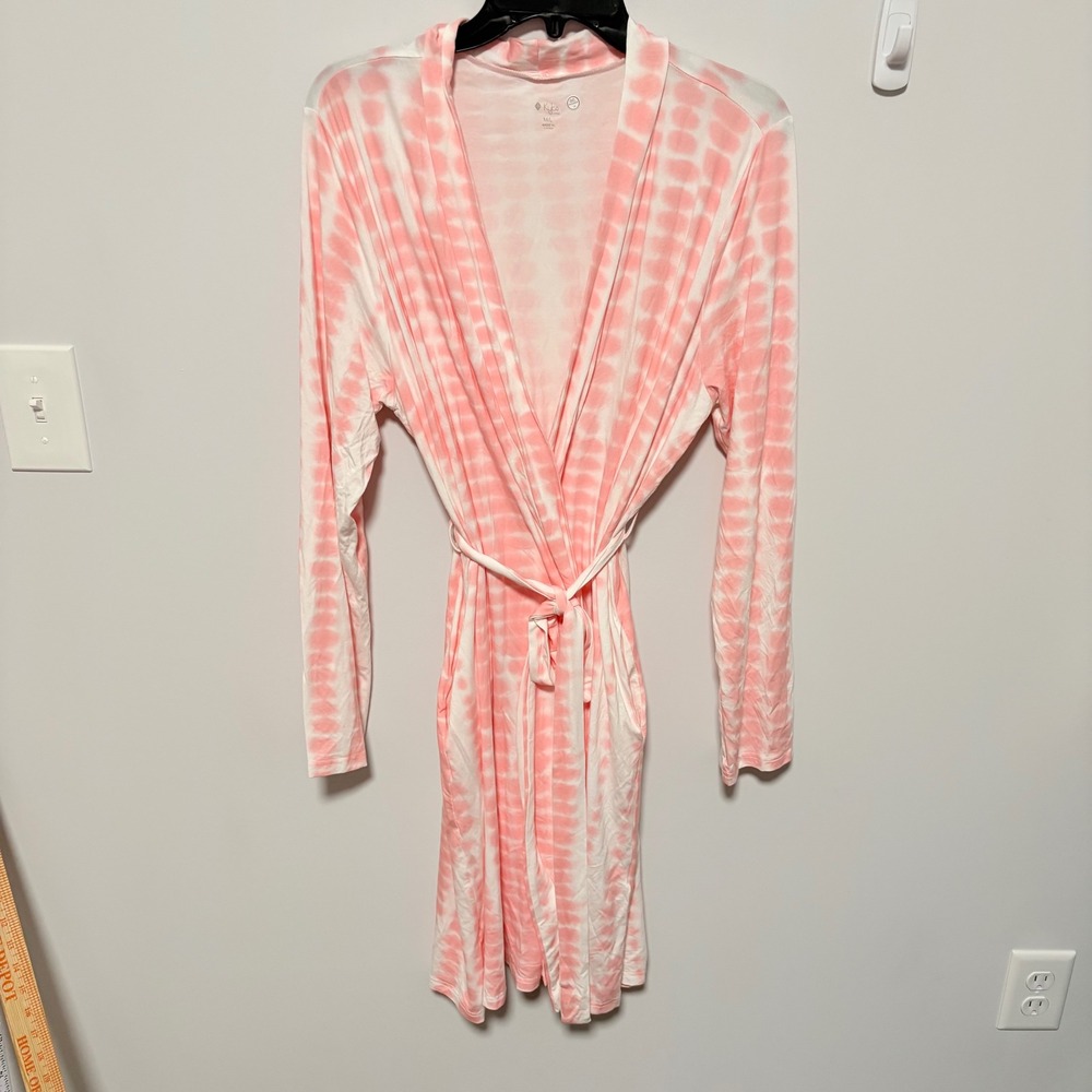 Kyte Baby Bamboo Tie Dye Robe Women Pink White size M/L Long Sleeve Pockets